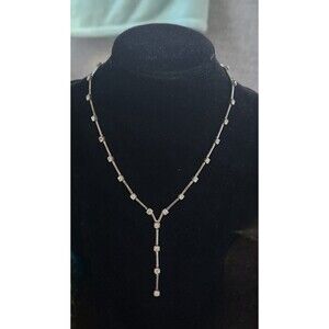 Agatha Paris Y Drop Necklace In Silver Tone With Crystals